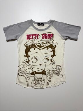 Vintage Betty Boop Raglan Short Sleeve Top Womens Medium Gray Y2K Japan